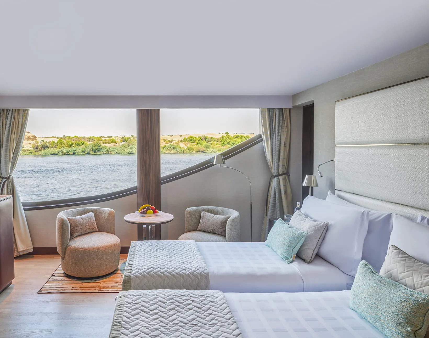 Cabin aboard the The Oberoi Zahra, Luxury Nile Cruiser Nile cruise